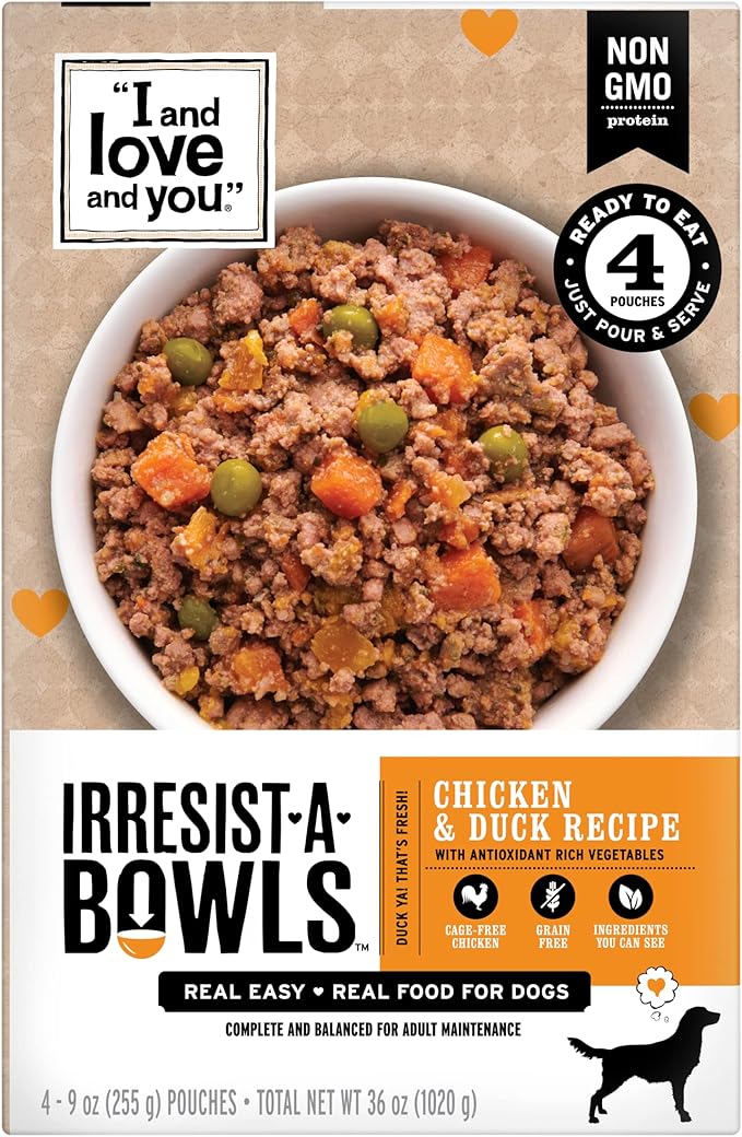 I and love and you Irresist-a-Bowls Freeze Dried Dog Food - Chicken + Beef - Prebiotics, Grain Free, Filler Free, Meal Enchancer, 9oz Pouch, 4pk