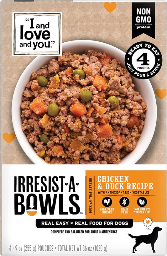 I and love and you Irresist-a-Bowls Freeze Dried Dog Food - Chicken + Beef - Prebiotics, Grain Free, Filler Free, Meal Enchancer, 9oz Pouch, 4pk
