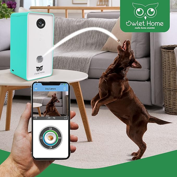 Pet Camera with Treat Dispenser Tossing for Dogs/Cats, 2.4Ghz & 5Ghz WiFi, 1080P Camera, Live Video, Auto Night Vision, 2-Way Audio, Compatible with Alexa, pre-Recorded Voice Message
