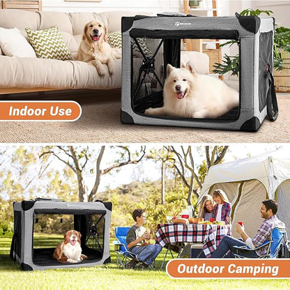 MIU COLOR Collaspsible Quick Set-up Dog Crate-37inch Portable Travel for Medium Dog,3-Door & Durable Mesh Windows and Soft mat,Indoor & Outdoor,Travel