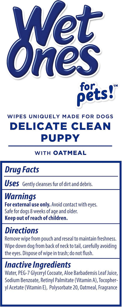 Wet Ones for Pets Delicate Clean Puppy Cleaning Wipes With Oatmeal | Mild & Soothing Puppy Grooming Wipes in Tropical Splash Scent, Wet Ones Wipes with Wet Lock Seal | 30 Ct Pouch Dog Wipes
