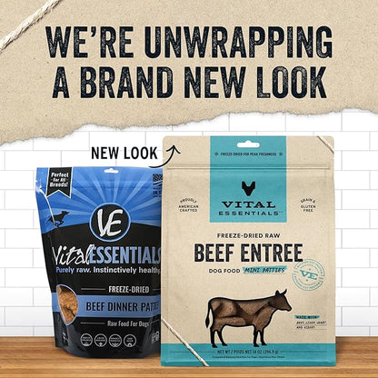 Vital Essentials Freeze Dried Raw Dog Food, Beef Mini Patties Entree, 14 oz