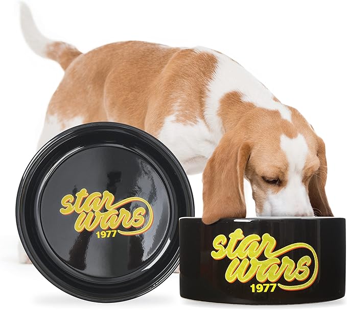STAR WARS 1977 Logo Dog Bowl, 6 Inch | STAR WARS Dog Food Bowl Holds up to 3.5 Water, Dry Food, or Wet Food | Ceramic Dog Bowl Dishwasher Safe on Top Rack,Black,FF13173