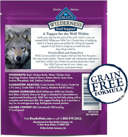 Blue Buffalo Wilderness Trail Toppers Wild Cuts High Protein, Natural Wet Dog Food, Chunky Duck Bites in Hearty Gravy 3-oz pouches (Pack of 24)