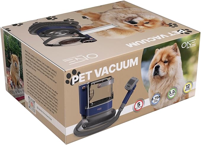 ONE Products Low Noise Dog Hair Vacuum & Dog Grooming Kit with 3.2L Large Capacity for Shedding Grooming Hair, Quiet Pet Grooming Tools, 5 Replaceable Heads, and 4 Combs