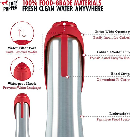 PupFlask Large Dog Water Bottle | 27 or 40 OZ Stainless Steel | Convenient Dog Water Dispenser | Puppy Travel Water Bowl | Portable Pet Water Bottle | Leak Proof Bottle Perfect Size For All Dog Breeds