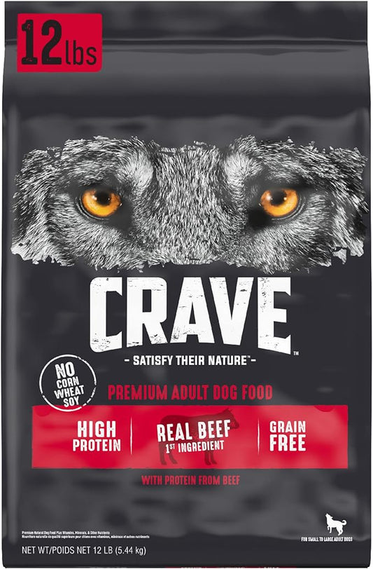 CRAVE Grain Free High Protein Adult Dry Dog Food, Beef, 12 lb. Bag
