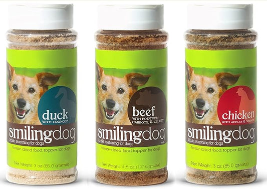 Herbsmith Kibble Seasoning – DIY Raw Coated Kibble Mixer - Dog Food Topper for Picky Eaters [Bundle of Beef, Chicken, and Duck]