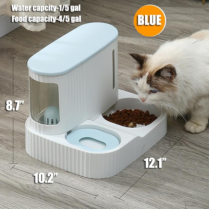 Automatic Cat Food Water Dispenser Gravity Pet Self Feeder Dry Food Bowl and Watering Supplies Dispenser for Indoor Small Medium Dog Puppy Kitten 2 in 1 (GREEN)