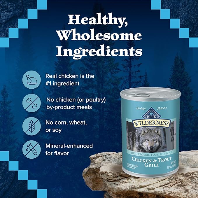 Blue Buffalo Wilderness High Protein, Natural Adult Wet Dog Food, Trout & Chicken Grill 12.5-oz cans (Pack of 12)
