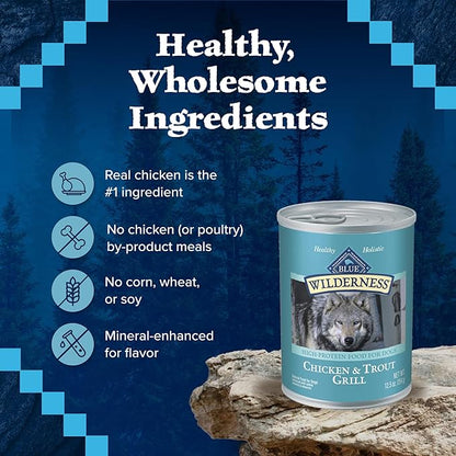 Blue Buffalo Wilderness High Protein, Natural Adult Wet Dog Food, Trout & Chicken Grill 12.5-oz cans (Pack of 12)