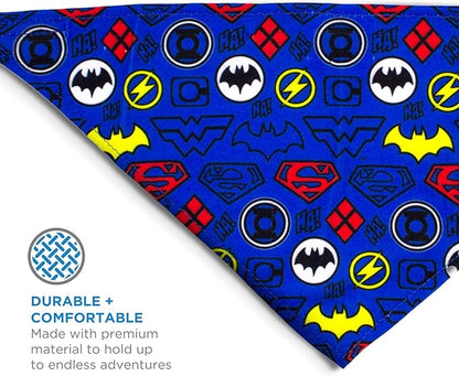 DC Comics for Pets Dog Bandana | Characters Logo Repeated Pattern | Super Adorable Superhero Dog Bandana for Pets | Size Small Batman, Superman, Spiderman, Wonder Woman Logos