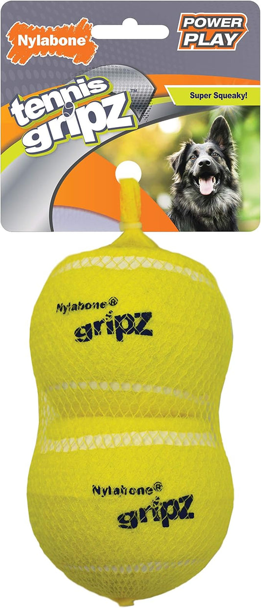 Nylabone Power Play Tennis Gripz Fetch Toy, Squeaky Tennis Ball Chew Toy for Dogs, Large (2 Count)
