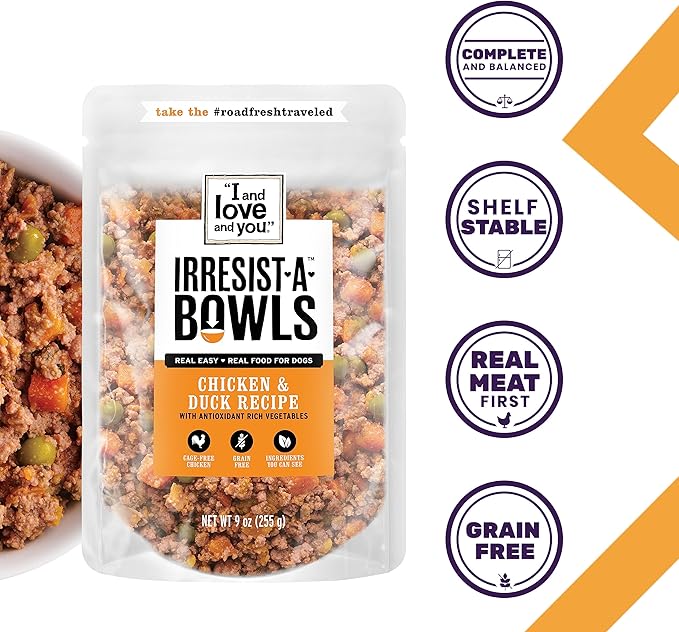 I and love and you Irresist-a-Bowls Freeze Dried Dog Food - Chicken + Beef - Prebiotics, Grain Free, Filler Free, Meal Enchancer, 9oz Pouch, 4pk
