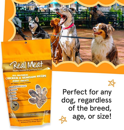 Real Meat Dog Treats - Two 12oz Bag of Bite-Sized Air-Dried Venison & Chicken Jerky for Dogs - Grain-Free Jerky Dog Treats with 95% Human-Grade, Free-Range Venison & Chicken - All-Natural Dog Treats