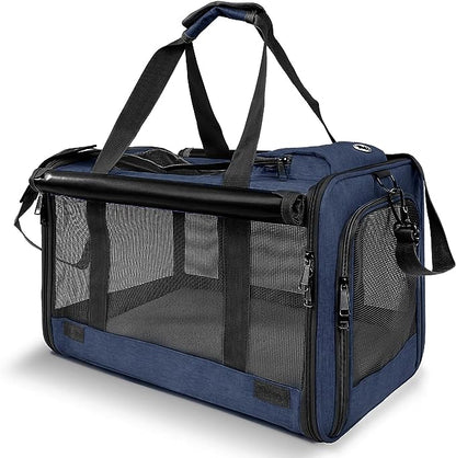 Medium Cat Carrier for Large Cat 15 lbs+ Soft Pet Carrier Small Puppy/Ventilated 2 Kittens Car Travel Bag Case/Comfy Big Cat 25 Pounds/Soft-Sided Mesh Cat Products Dark Blue