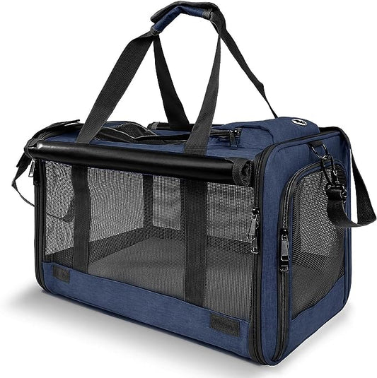 Medium Cat Carrier for Large Cat 15 lbs+ Soft Pet Carrier Small Puppy/Ventilated 2 Kittens Car Travel Bag Case/Comfy Big Cat 25 Pounds/Soft-Sided Mesh Cat Products Dark Blue