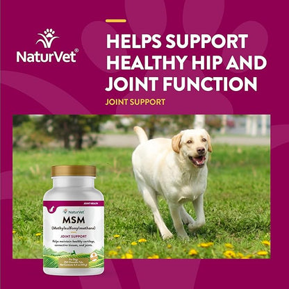 NaturVet Methylsulfonylmethane Joint Support Dog Supplement – Helps Support Healthy Cartilage, Tissue and Joints in Dogs – Includes MSM, Sulfur-Rich Compounds – 250 Ct.