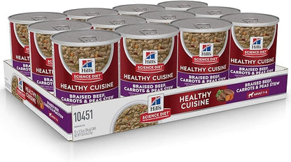 Hill's Science Diet Healthy Cuisine, Adult 1-6, Great Taste, Wet Dog Food, Braised Beef, Carrots & Peas Stew, 12.5 oz Can, Case of 12