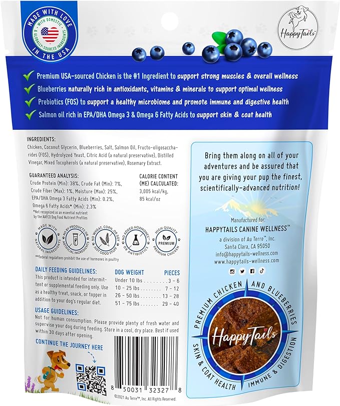 Journey Up Berry Glow Up, Chicken and Blueberry Dog Jerky Treats Made in USA with Prebiotics for Gut & Immune, Omega 3s & 6s for Skin & Coat, Antioxidants for Healthy Aging, Small-Large Dog, 6 oz.