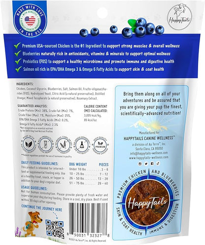 Journey Up Berry Glow Up, Chicken and Blueberry Dog Jerky Treats Made in USA with Prebiotics for Gut & Immune, Omega 3s & 6s for Skin & Coat, Antioxidants for Healthy Aging, Small-Large Dog, 6 oz.