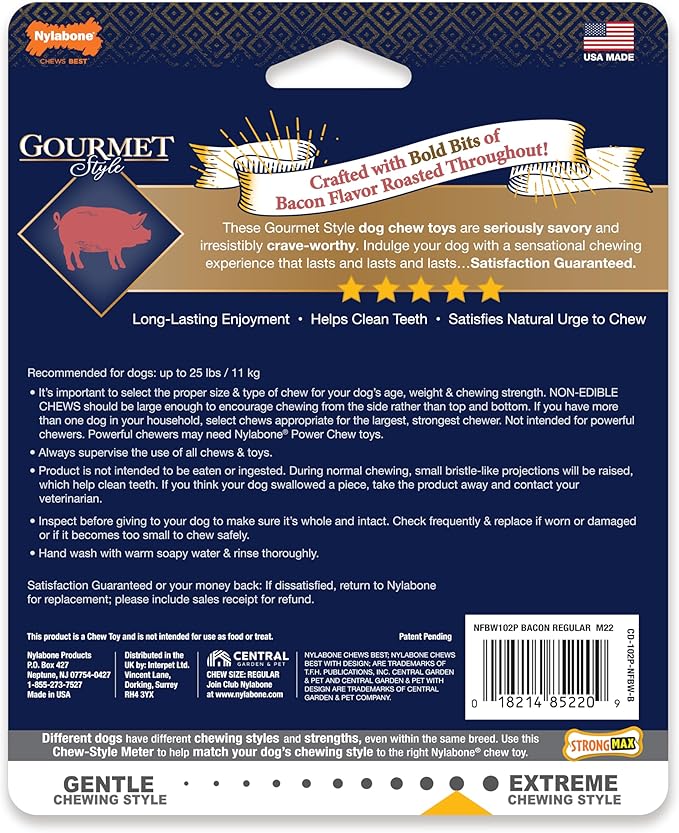 Nylabone Gourmet Style Strong Chew Wishbone Dog Chew Toy, Bacon Flavor, Small/Regular (1 Count)