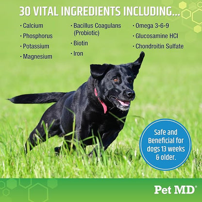 Pet MD 5in1 Dog Multivitamin - 30 Essential Vitamins, Minerals & Nutrients for Skin & Coat, Hip & Joint, Digestion, Senior Dog & Puppy Vitamins - Glucosamine, Omega 3 6 9, & Probiotics - 60ct