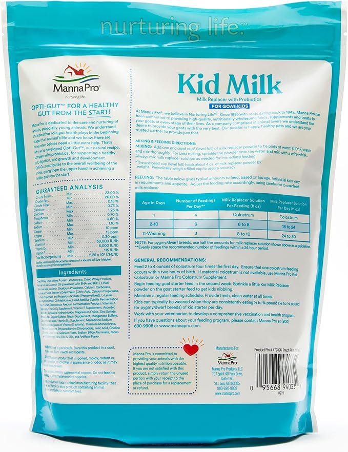 Manna Pro Milk Replacer with Probiotics for Goat Kids | High in Protein to Support Growth | Supports Gut Health and Digestion | 4lbs