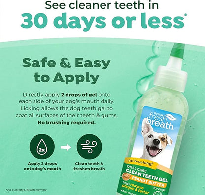 TropiClean No Brushing Gel Peanut Butter Flavor | No More Dog Toothpaste and Toothbrush | Dog Breath Spray | Breath Gel for Dogs | Dental Gel Plaque Remover | Made in the USA | 4 oz.   