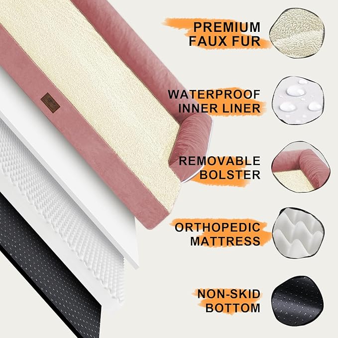 Orthopedic Washable Large Dog Bed, Dog Beds with Removable Cover, Large XXXL Pet Dog with Bolster, Washable Dog Bed Sofa with Orthopedic Egg Foam for Medium Large Dog