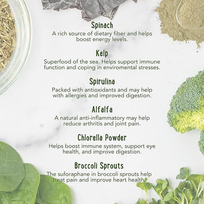 iHeartDogs Super Greens for Dogs with Broccoli Sprouts & Spirulina Powder - Seasonal Allergy & Immune Support Dog Greens Powder - Vitamins, Antioxidants & Minerals Supplement for Dogs