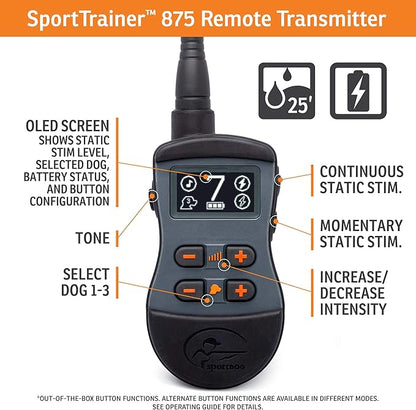SportDOG Brand SportTrainer 875 Remote Trainer - Shock Collar - 1/2 Mile Range - OLED Screen - Waterproof, Rechargeable E-Collar with Remote - Tone, Vibration, and Static, Black