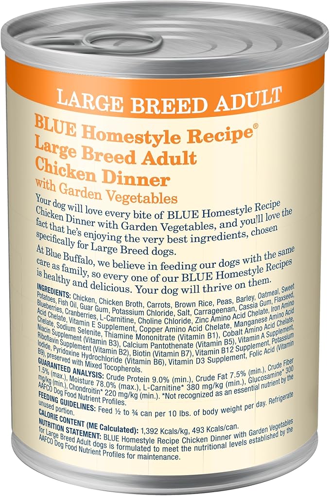 Blue Buffalo Homestyle Recipe Natural Adult Large Breed Wet Dog Food, Chicken 12.5 oz cans (Pack of 12)