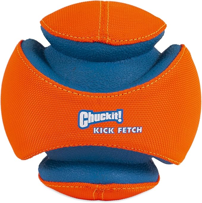 Chuckit! Kick Fetch Ball Dog Toy (6 Inch) and Chuckit! Indoor Fetch Ball Dog Toy (4.75 Inch), Orange and Blue