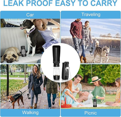 Dog Water Bottle with Food Container - Collapsible Portable Dog Water Dispenser Leak Proof Puppy Drinking Cup, Dog Travel Water Bowls Accessories for Pet Outdoor Walking Hiking (Black)