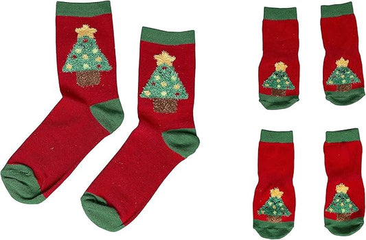 Pearhead Matching Human and Dog Apparel, Christmas Socks Set for Dog and Owner, Green and Red Christmas Tree Dog Socks and Adult Socks