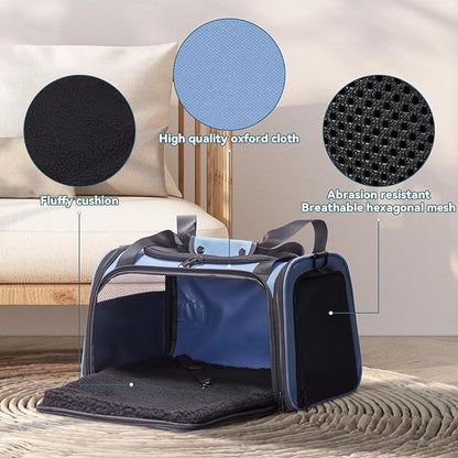 PETSFIT Pet Carrier, Dog Carrier Airline Approved, Collapsible Soft Sided TSA Approved Pet Carrier for Small and Medium Cats, Puppies Up to 12 Lbs, Cat Travel Carrier, Blue