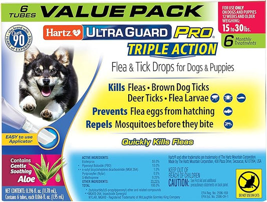 Hartz UltraGuard Pro Topical Flea & Tick Prevention for Dogs and Puppies, 15-30 lbs 6 Monthly Treatments
