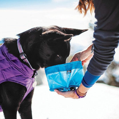 Kurgo Zippy Bowl for Dogs, Collapsible Travel Dog Bowls, Pet Food & Water Hiking Container, Food Grade Silicone, Travel Accessories for Pets, includes Carabiner, Holds 48 oz (Coastal Blue)