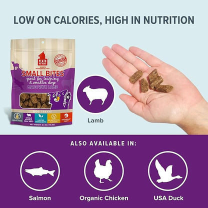 PLATO Pet Treats Air Dried Small Bites Dog Treats, Natural Bite Sized Real Meat & Lamb, Grain Free & High Protein, Made in The USA, 2.5oz