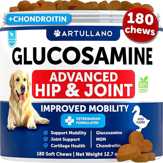 Glucosamine for Dogs - Hip and Joint Supplement for Dogs - 180 Chews - Glucosamine Chondroitin For Dogs, Turmeric, MSM - Dog Glucosamine Support - Dog Joint Pain Relief Health - Mobility Treats