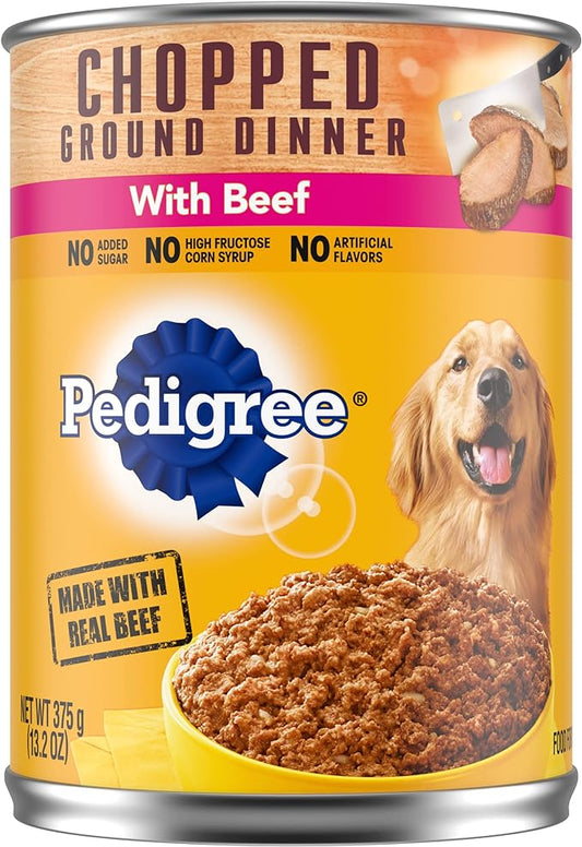 PEDIGREE CHOPPED GROUND DINNER Adult Canned Soft Wet Dog Food with Beef, 13.2 oz. Cans (Pack of 12)