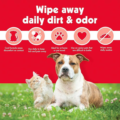 Petkin Anti Itch Wipes for Dogs and Cats - Soothes Hot Spots, Skin Irritations and Scratching - Bitter Taste Stops Licking and Chewing - Super Convenient, Ideal for Home or Travel - 30 Wipes