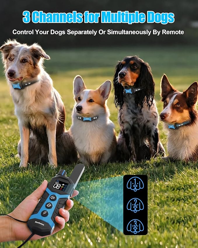 Dog Shock Collar for 2 Dogs- 4000Ft Waterproof Dog Training Collar with Remote for 5-120lbs Small Medium Large Dogs, 3 Channels, Rechargeable E Collars with Beep Vibration Safe Shock Modes (Blue)
