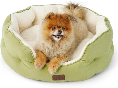 Bedsure Dog Beds for Small Dogs - Round Cat Beds for Indoor Cats, Washable Pet Bed for Puppy and Kitten with Slip-Resistant Bottom, 25 Inches, Green