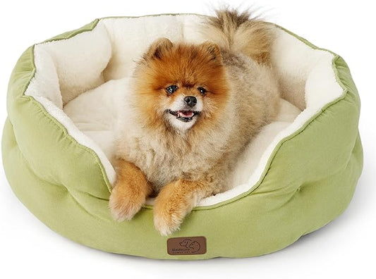 Bedsure Dog Beds for Small Dogs - Round Cat Beds for Indoor Cats, Washable Pet Bed for Puppy and Kitten with Slip-Resistant Bottom, 25 Inches, Green