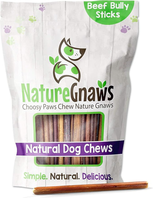 Nature Gnaws Thin Bully Sticks for Small Dogs - Premium Natural Tasty Beef Bones - Simple Long Lasting Dog Chew Treats - Rawhide Free 5-6 Inch