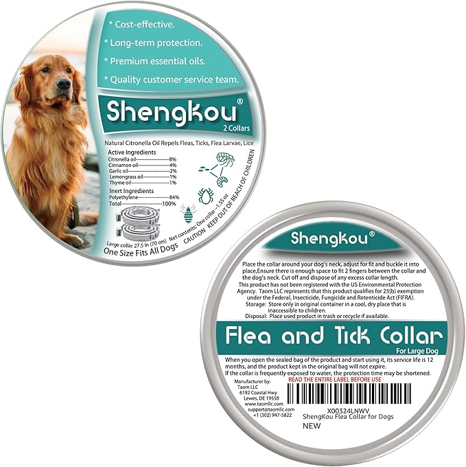 Natural Flea and Tick Collar for Large Dogs - Provides 12-Month Protection, Offers Safe Pest Prevention, Waterproof and Durable - includes Free Flea Comb and Tick Tweezer (27.5 in - 2 Packs)