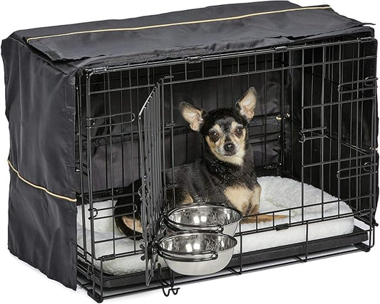 MidWest iCrate Starter Kit for X-Small Dogs - 22" Crate With Bed, Bowls & Cover For Pets Under 12 lbs