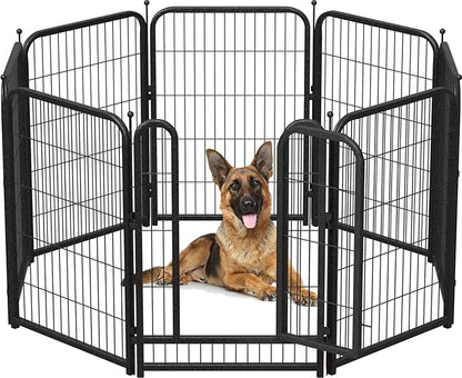 Metal Dog Playpen, 40 Inch Height 8 Panels, Ideal Dog Fence for Large/Medium/Small Dogs Indoor & Outdoor Bliss, Perfect Dog Pen for Camping, Yard, and RV | Black-Silver
